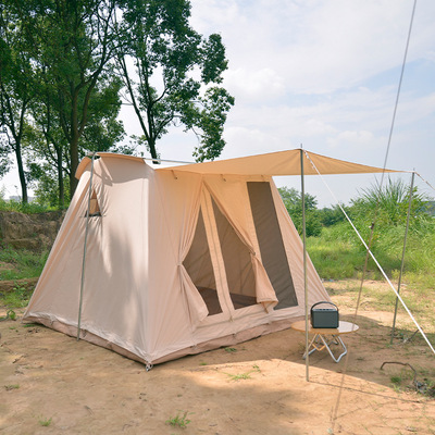 中型高空间棉帆布帐篷3m*2.4m米色