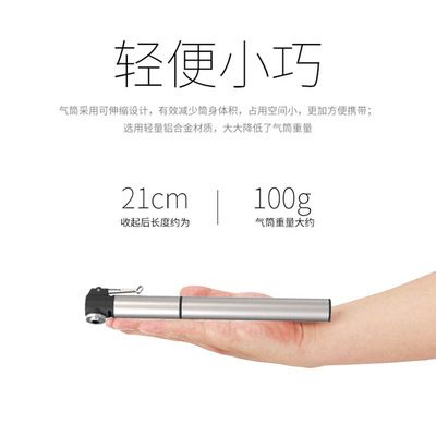 欧奈铝合金迷你打气筒银色,未展开长度约21cm，体积很小