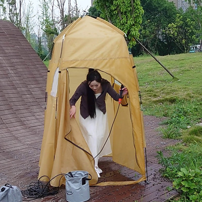 空间大的更衣淋浴厕所帐篷长120*宽120*高210卡奇色,简单搭建使用起来更舒适